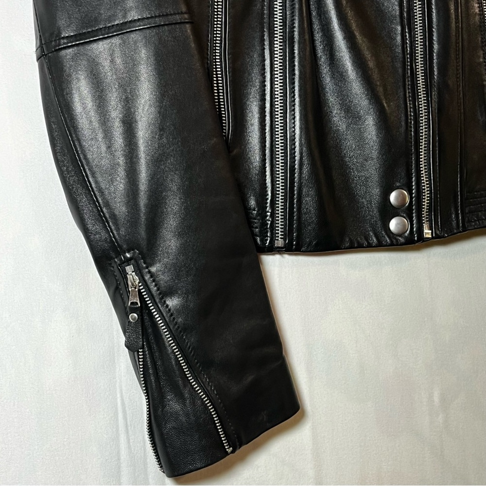 Paige Genuine Leather Moto Jacket Black Cropped Biker Size S Minimal Chic Edgey - Picture 5 of 13